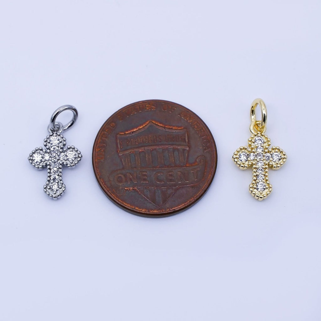 24K Gold Filled Clear CZ Religious Cross Charm in Gold & Silver | C974