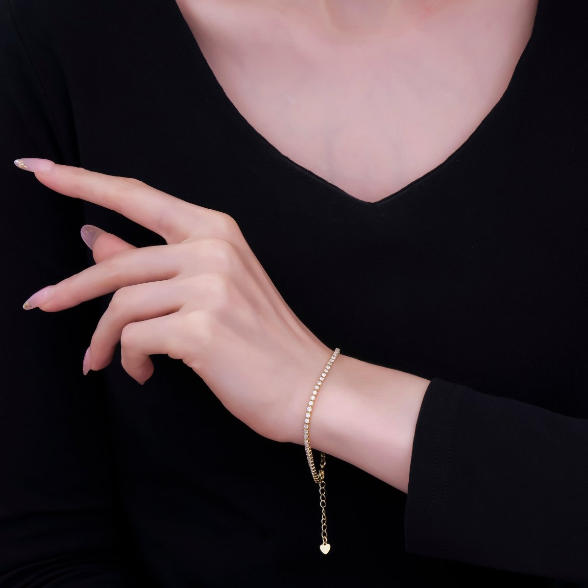 24K Gold Filled Clear CZ Tennis 6.9 inch Bracelet with Extender | WA-1595