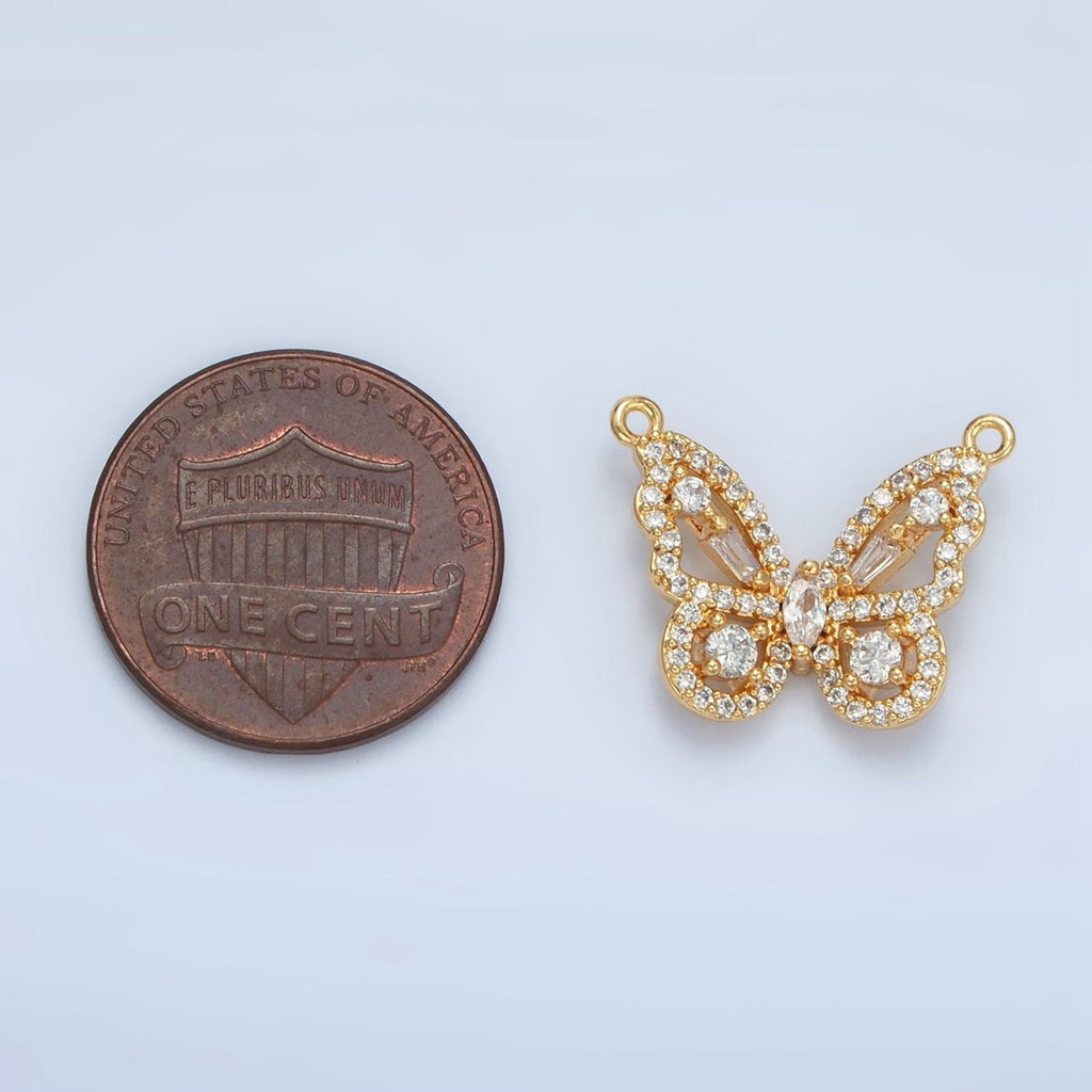 24K Gold Filled Clear Micro Paved CZ Open Butterfly Insect Connector | F443