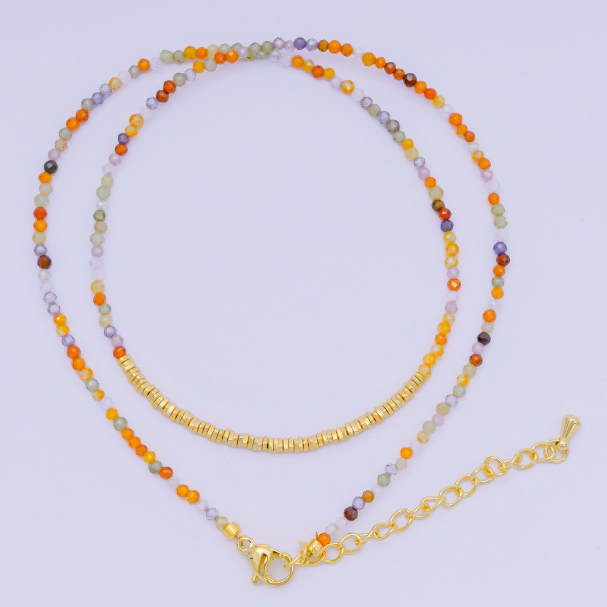 24K Gold Filled Colorful Gemstone Bead Necklace 16.92 Inch with Extender | WA-3626 - WA-3644