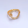 24K Gold Filled Micro Paved CZ Belt Buckle Geometric Adjustable Ring | U449