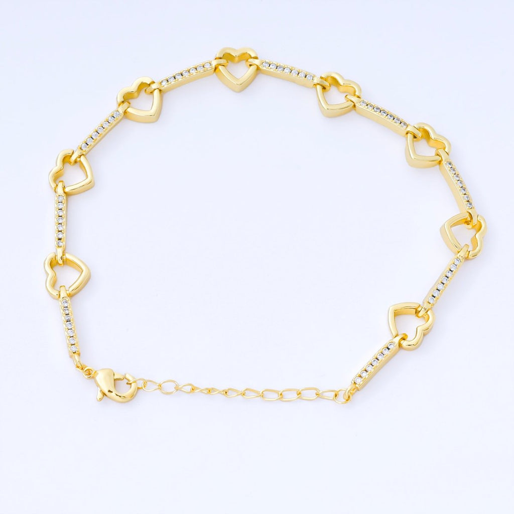 24K Gold Filled Gold Heart Link Bracelet Dainty Chain Bracelet WA-1670