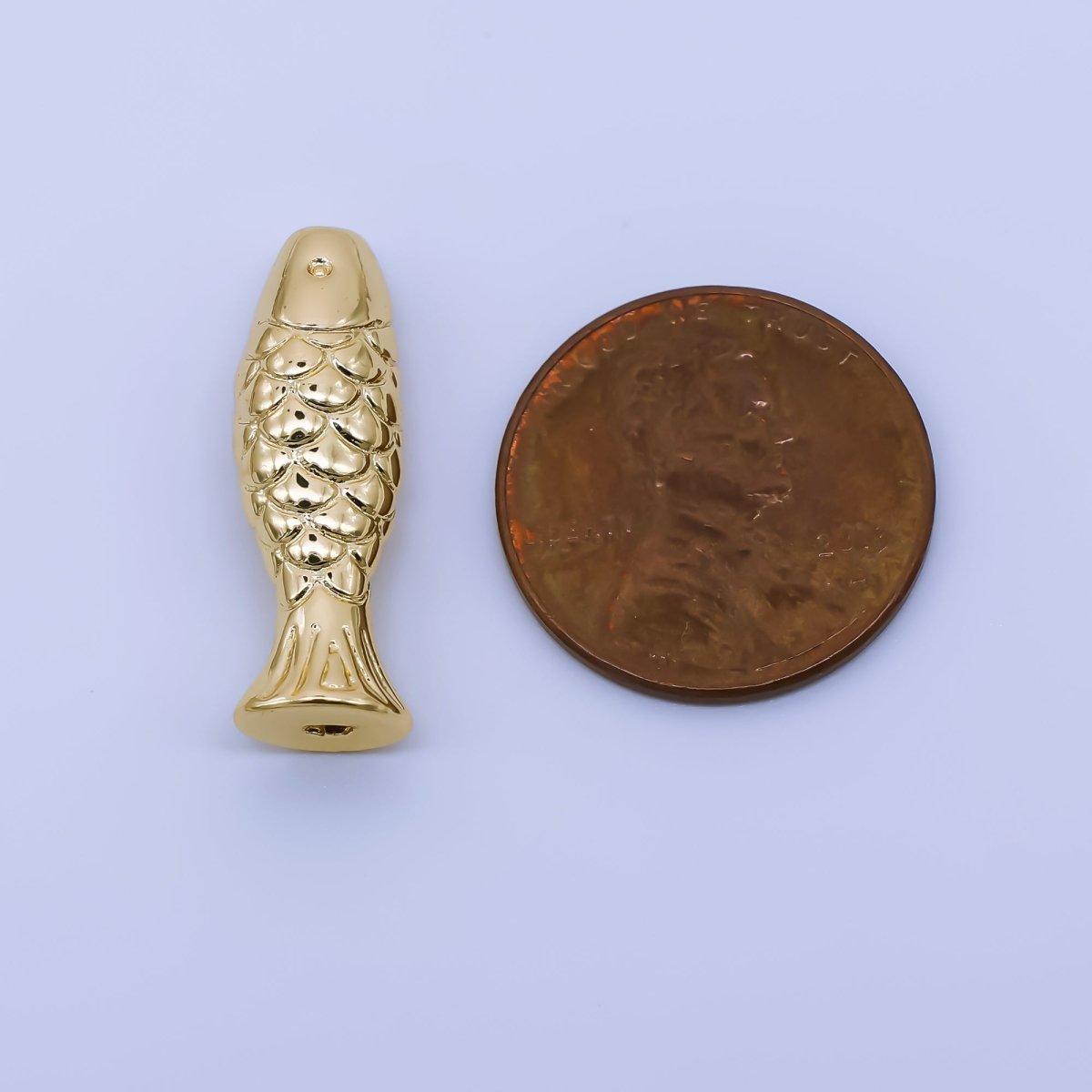 24K Gold Filled Minimalist Textured Fish Beach Bead | B485