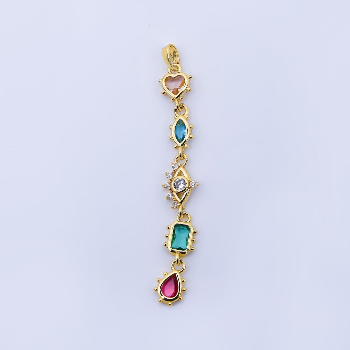 24K Gold Filled Multi Color Shape CZ Drop Charm Pendant Heart, Marquise & Teardrop Design in Gold or Silver AA1673