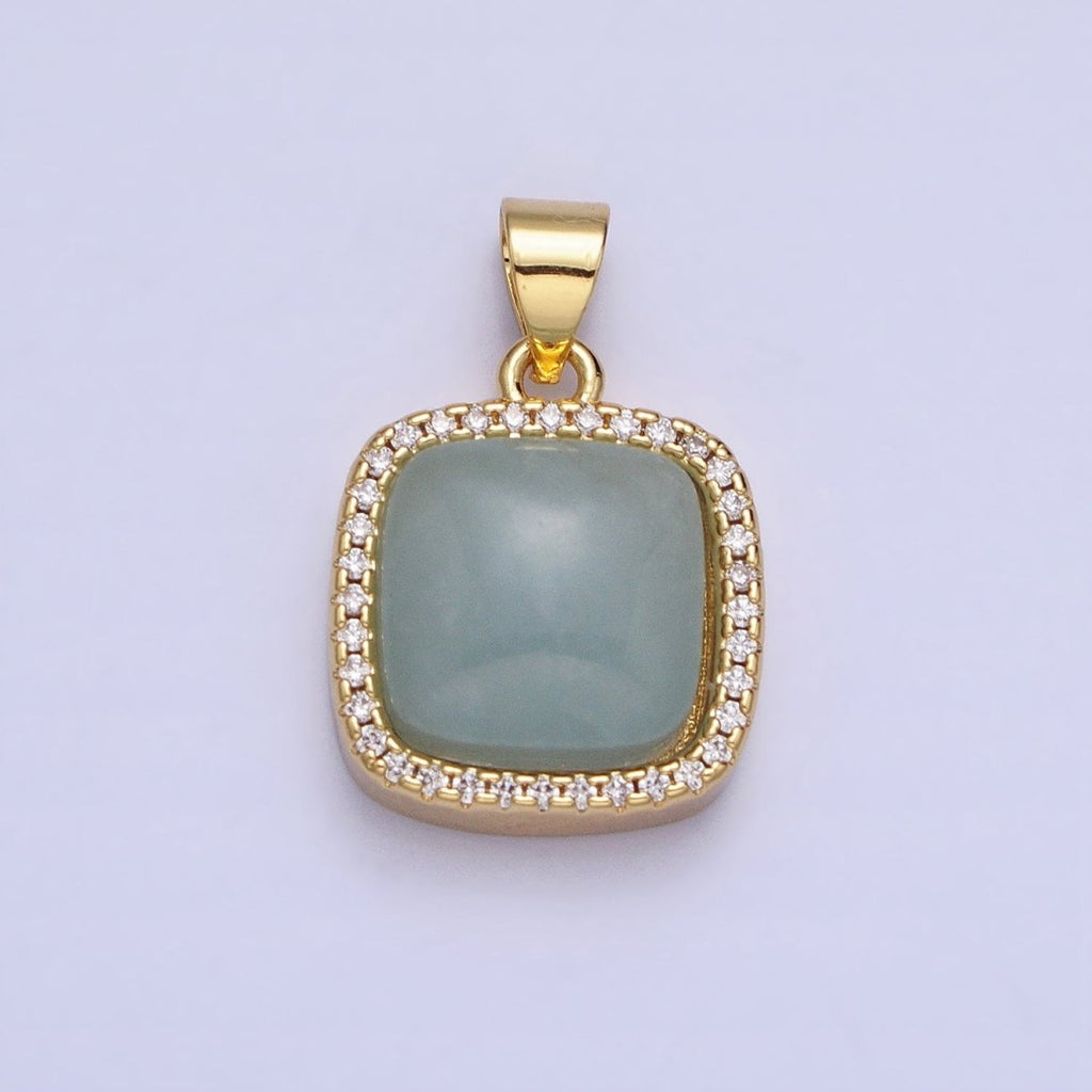24K Gold Filled Natural Gemstone Micro Paved CZ Square Pendant | AA262 - AA269