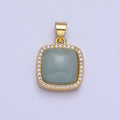 24K Gold Filled Natural Gemstone Micro Paved CZ Square Pendant | AA262 - AA269