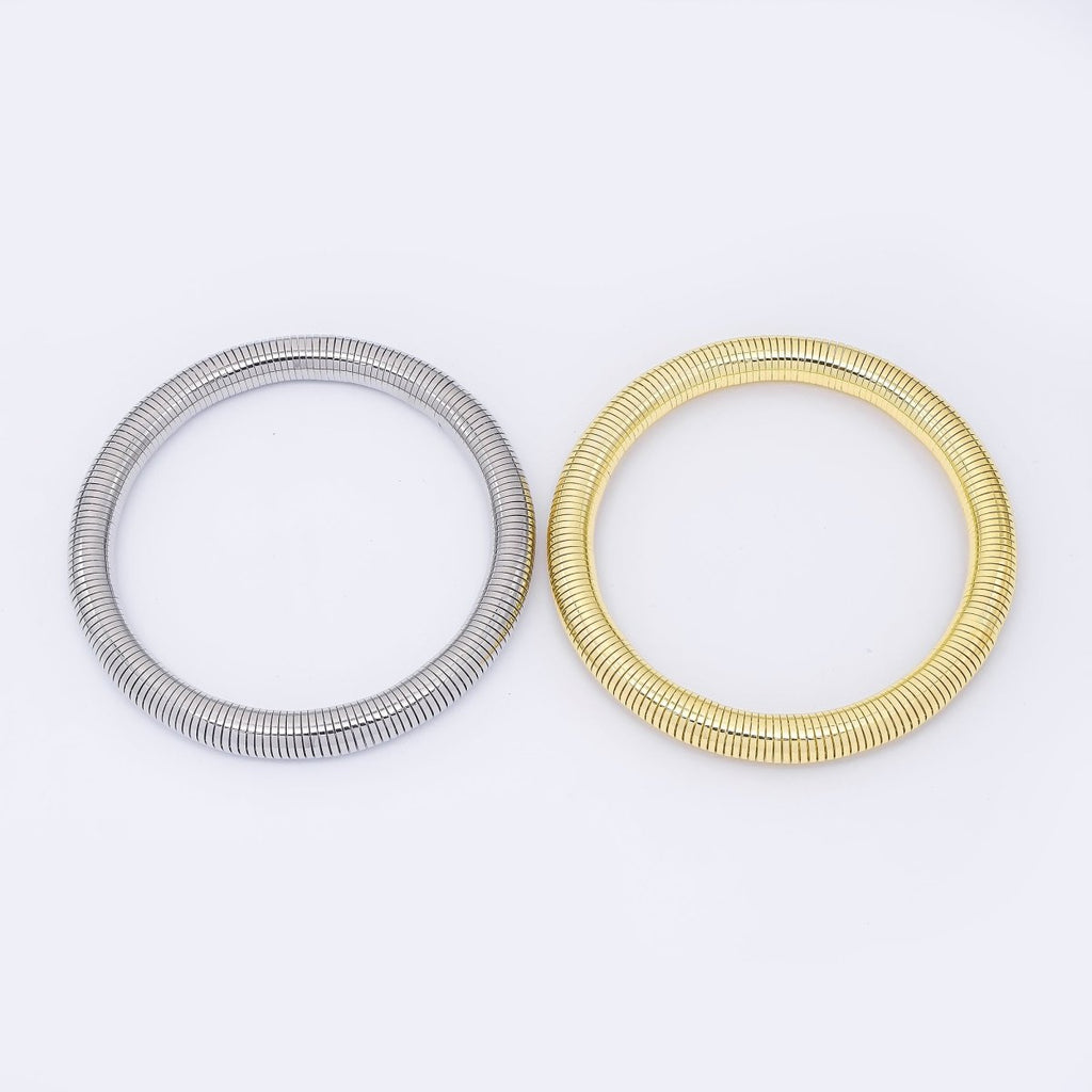 24K Gold Filled Ribbed Twisted Rope Flexi Coil Bangle Bracelet in Gold & Silver |  WA-3896