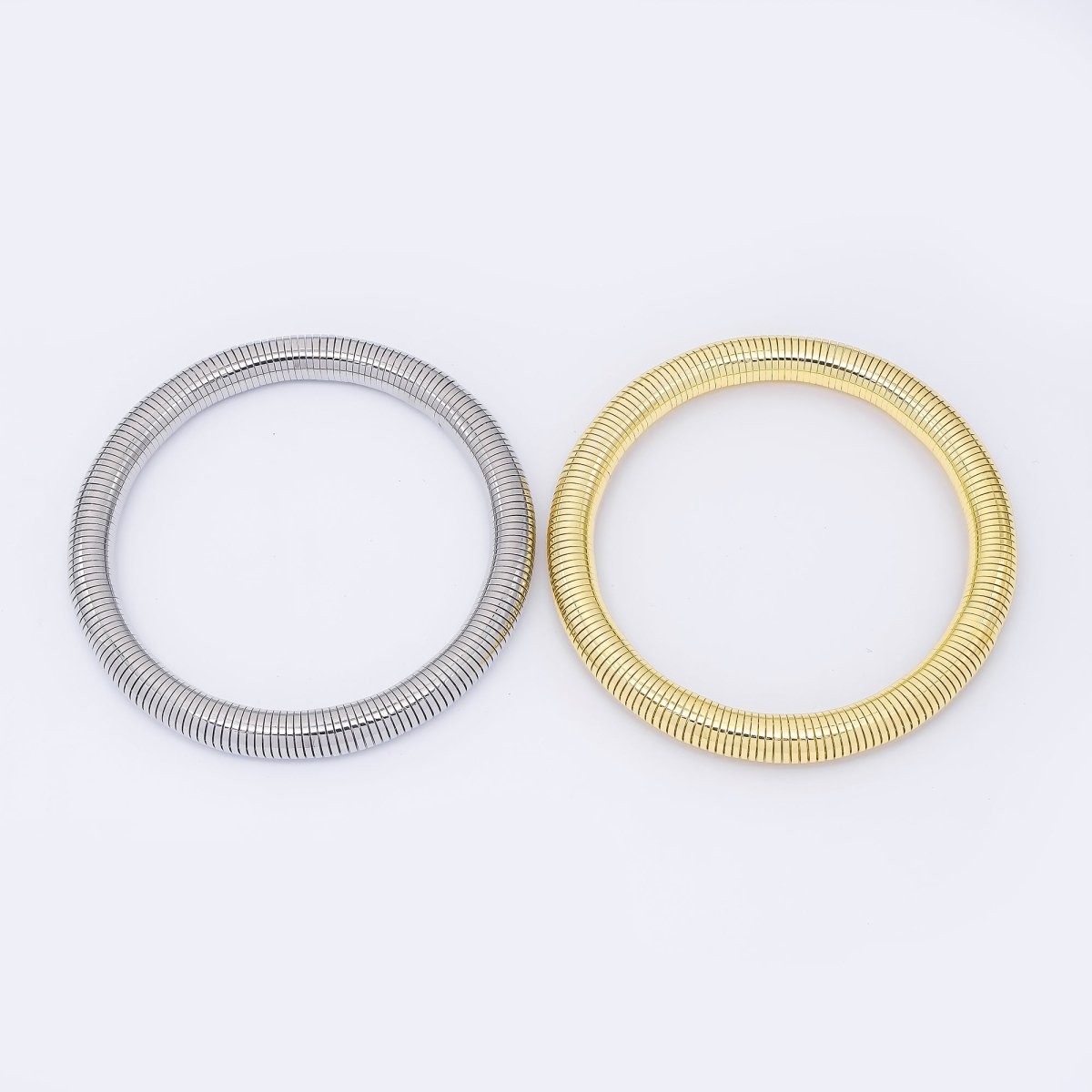 24K Gold Filled Ribbed Twisted Rope Flexi Coil Bangle Bracelet in Gold & Silver |  WA-3896