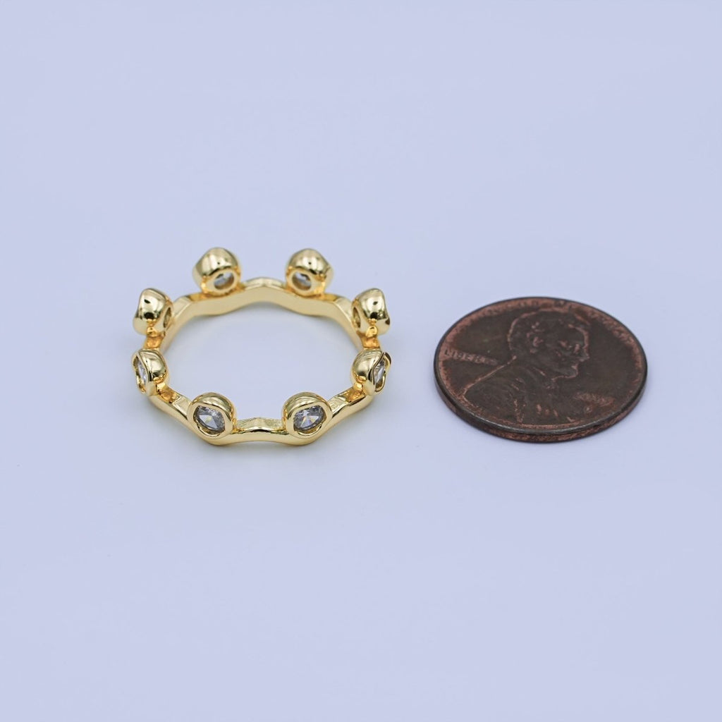 24K Gold Filled Round Clear CZ Wave Stacking Band Ring | O849