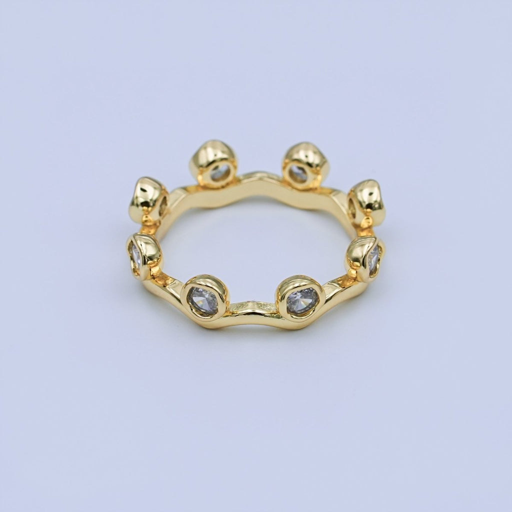 24K Gold Filled Round Clear CZ Wave Stacking Band Ring | O849