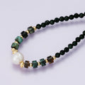 24K Gold Filled Shell Pearl Amazonite Multifaceted Gemstone Cable Chain Half 18 Inch Necklace w. Extender | WA-04230