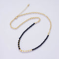 24K Gold Filled Shell Pearl Blue Sunstone Multifaceted Gemstone Ball Cable Chain Half 17 Inch Necklace w. Extender | WA-04235