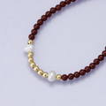 24K Gold Filled Shell Pearl Carnelian Ball Gemstone Paperclip Chain Half 16.5 Inch Necklace | WA-04209