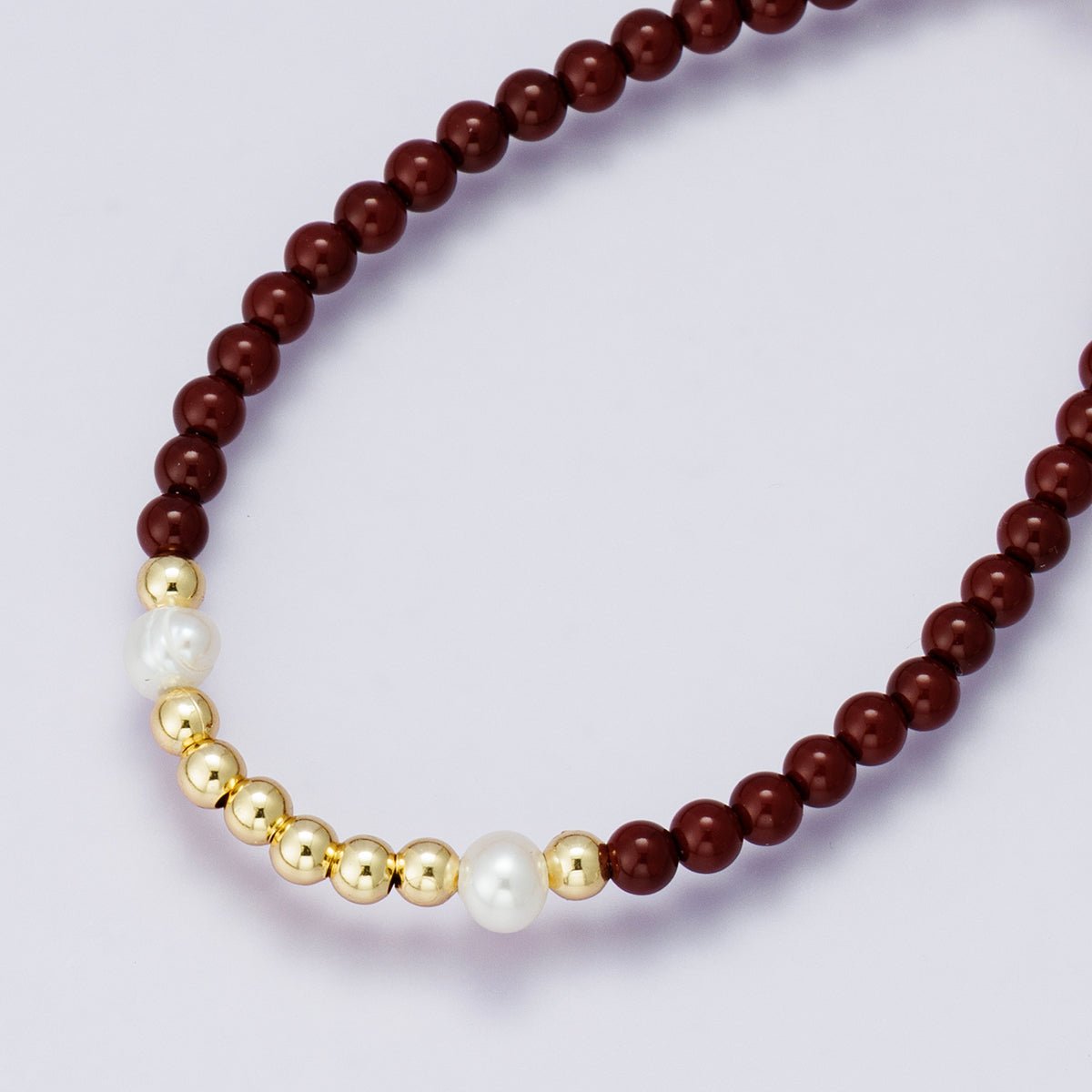 24K Gold Filled Shell Pearl Carnelian Ball Gemstone Paperclip Chain Half 18 Inch Necklace w. Extender | WA-04214
