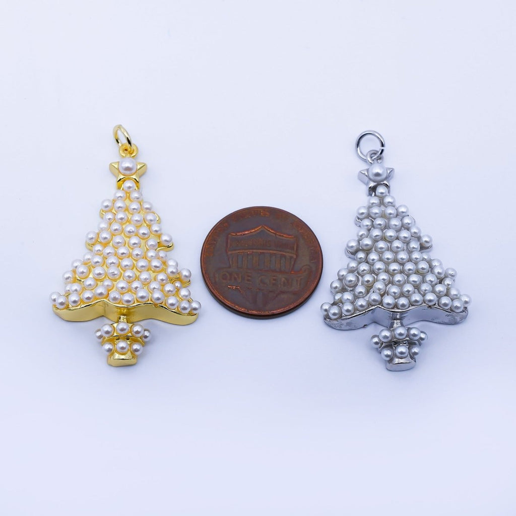 24K Gold Filled Shell Pearl Christmas Tree Charm in Gold & Silver | C813