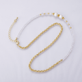 24K Gold Filled Shell Pearl White Opal Multifaceted Rolo Chain Half 16.5 Inch Necklace w. Extender | WA-04173