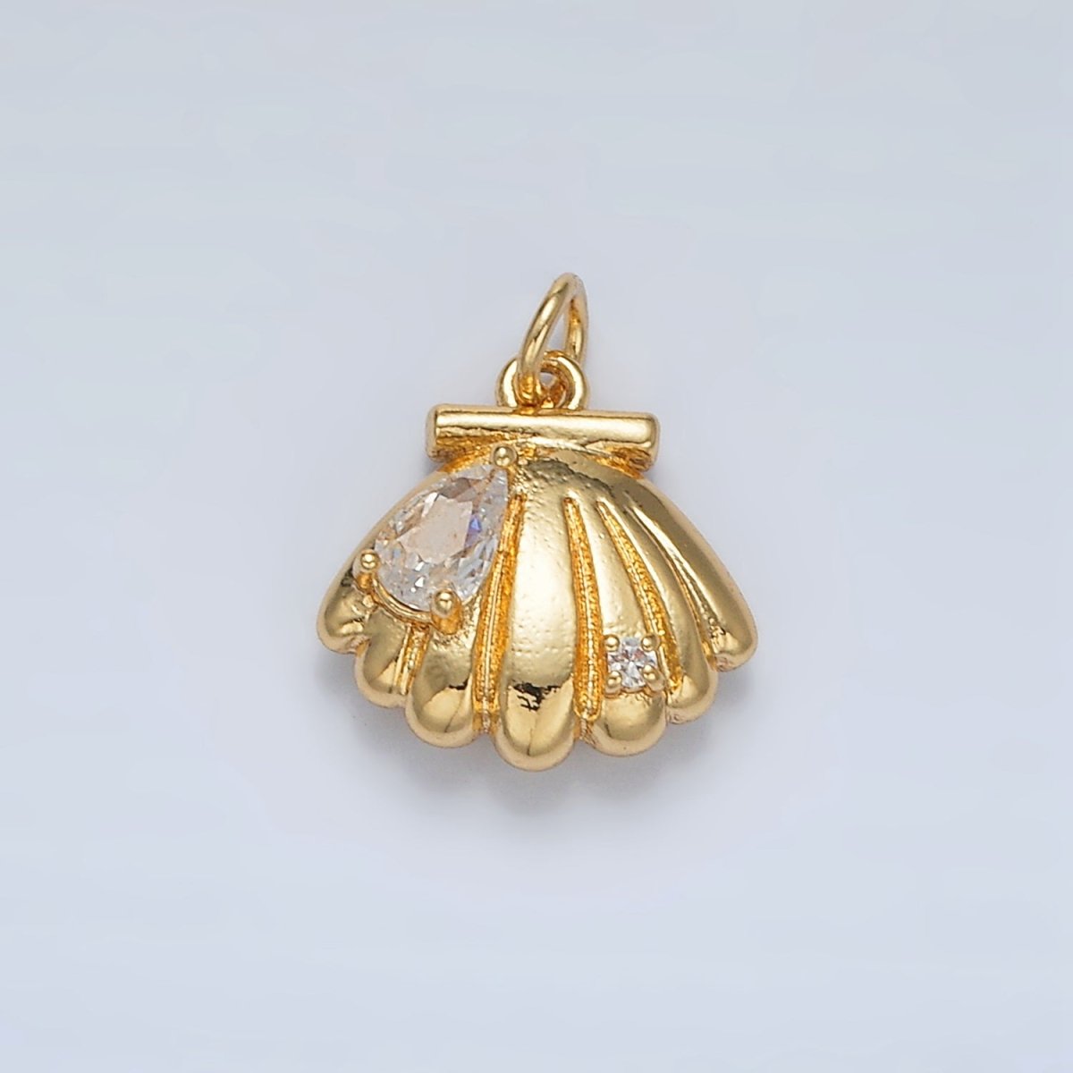 24K Gold Filled Teardrop CZ Clam Sea Shell Puffed Charm | AC160