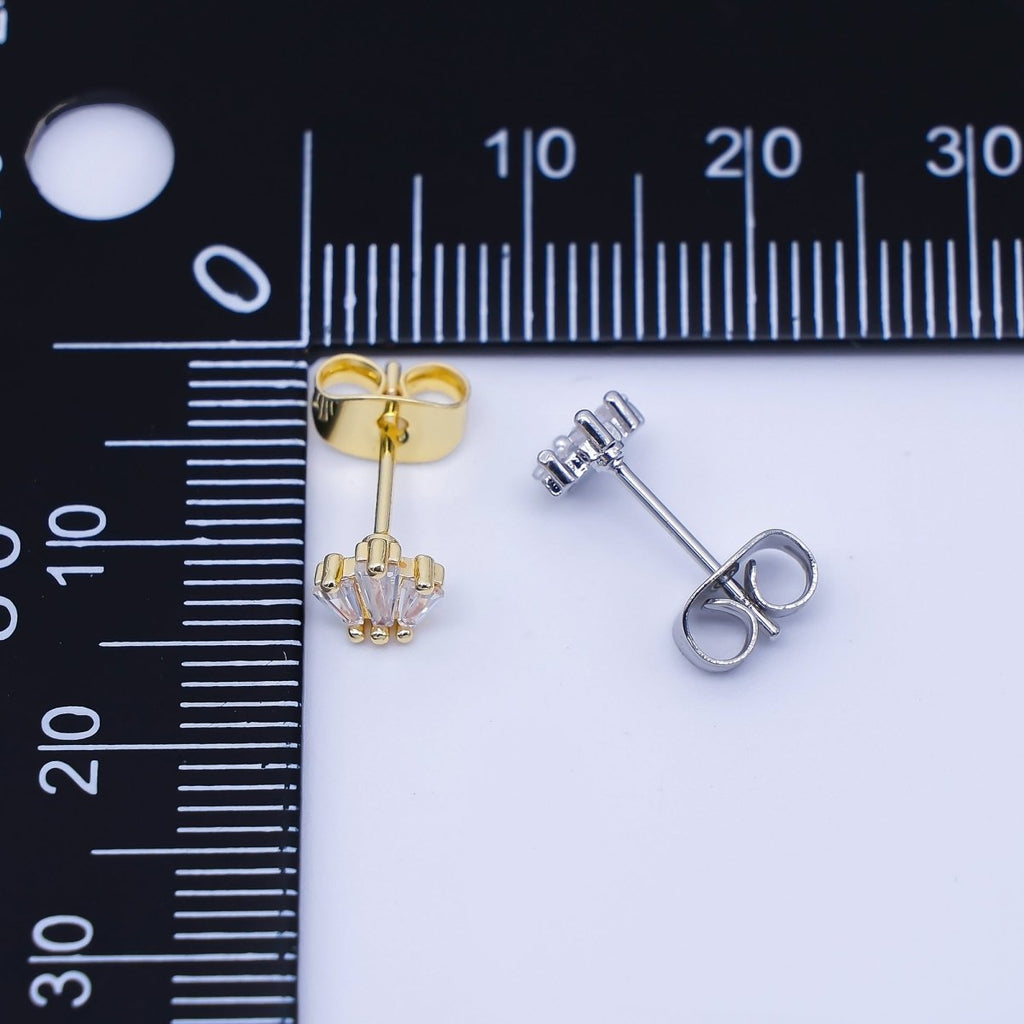 24K Gold Filled Clear CZ Triple Baguette Stud Earrings in Silver & Gold | AB1632