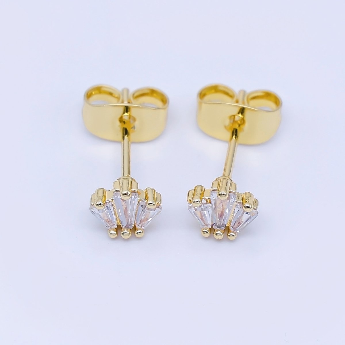 24K Gold Filled Clear CZ Triple Baguette Stud Earrings in Silver & Gold | AB1632