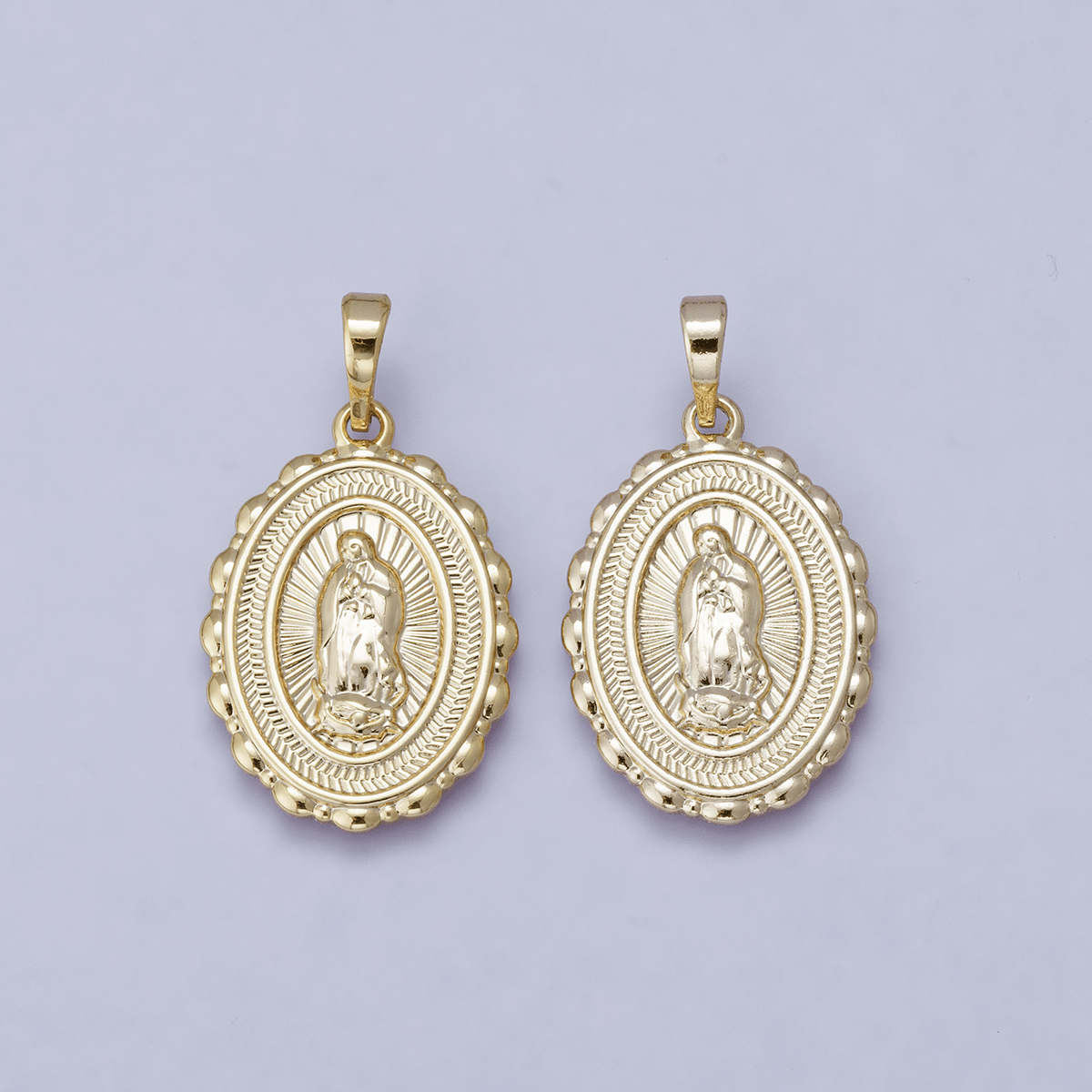 24K Gold Filled Virgin Mary Medallion Sunburst Religious Lady of Guadalupe Pendant | H00484