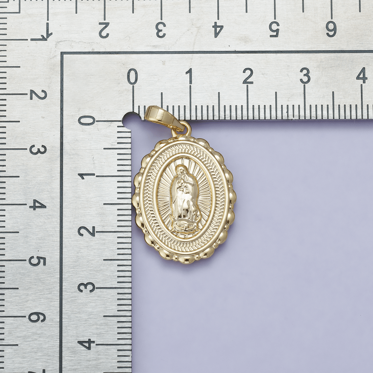24K Gold Filled Virgin Mary Medallion Sunburst Religious Lady of Guadalupe Pendant | H00484