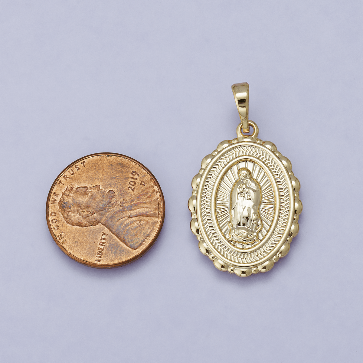 24K Gold Filled Virgin Mary Medallion Sunburst Religious Lady of Guadalupe Pendant | H00484