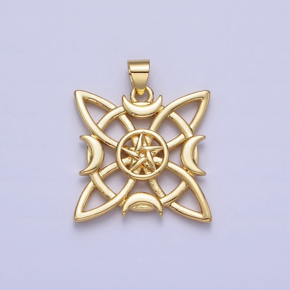 26mm Celestial Moon Star Celtic Geometric Open Square Pendant | AA146