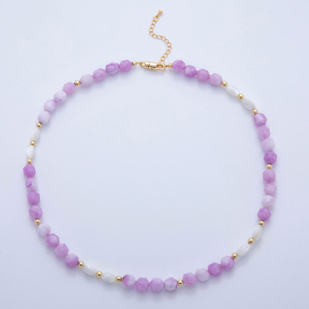Handmade 18K Gold Filled Shell Pearl Amethyst Gemstone 17 Inch Necklace | WA-092