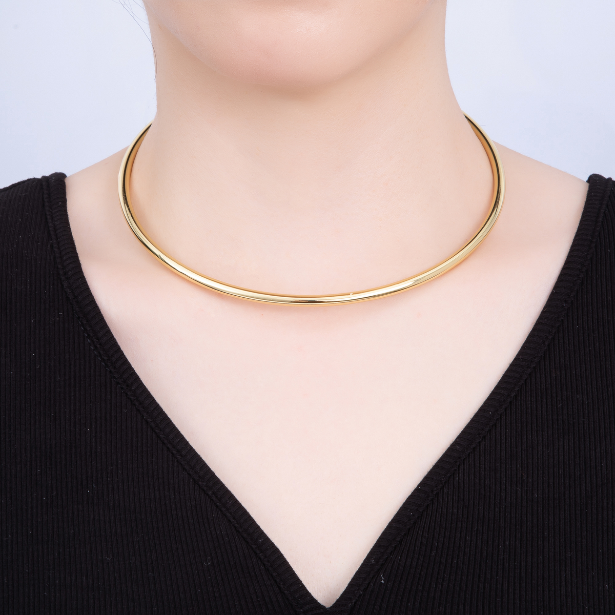 4mm Minimalist Thick Wide Tube Torque Choker Floating Collar Necklace  | WA-04598