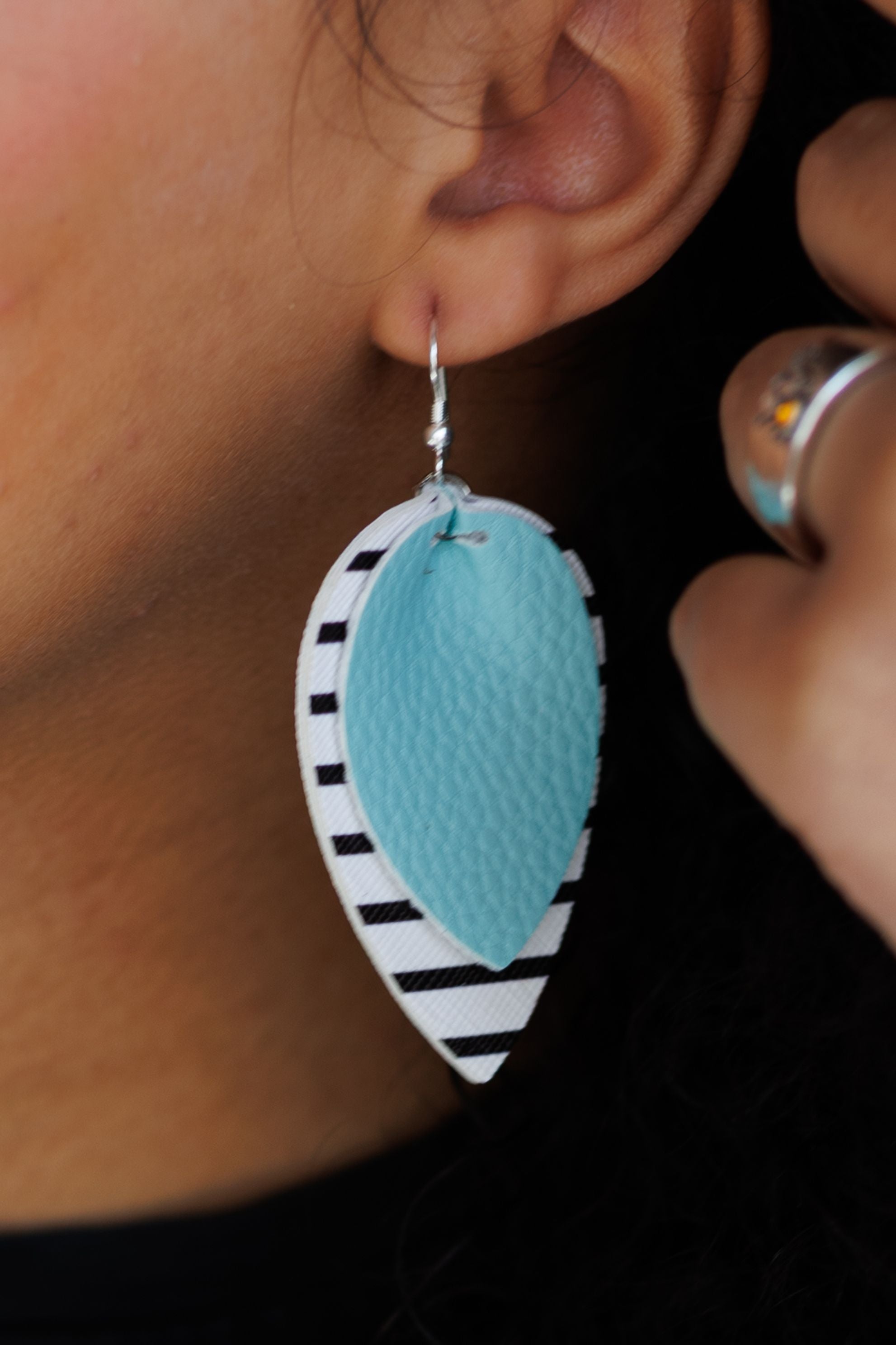 Mint Striped Leather Drop Earrings