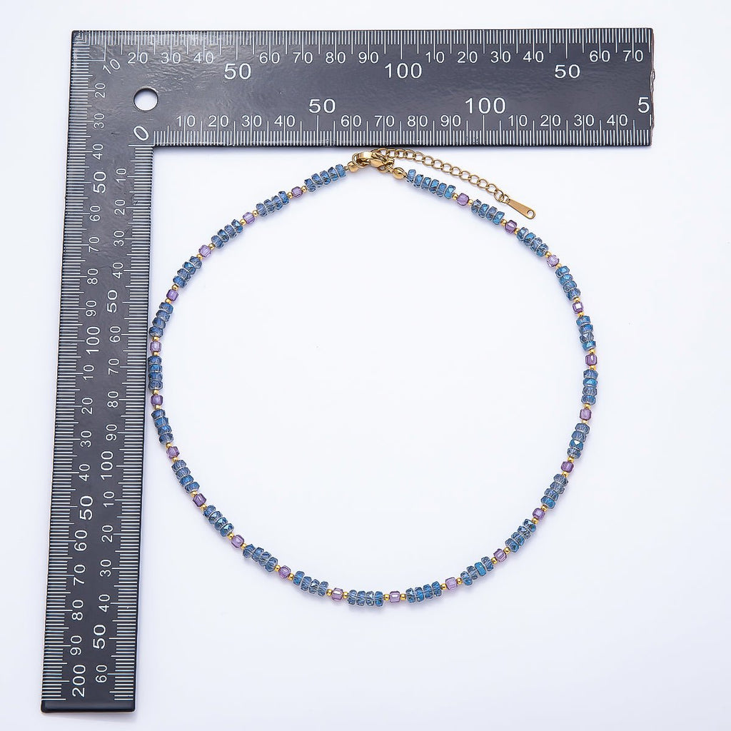 3mm Blue, Pink, Clear AB, Peach, White, Green Tube Rondelle Multifaceted Crystal Gemstone Chain 16 Inch Necklace | WA-00898 ~ WA-01015