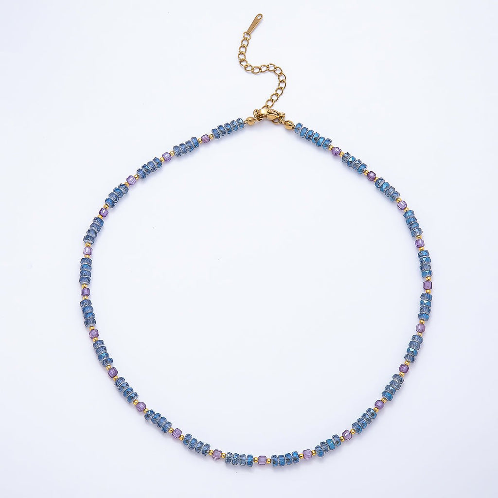 3mm Blue, Pink, Clear AB, Peach, White, Green Tube Rondelle Multifaceted Crystal Gemstone Chain 16 Inch Necklace | WA-00898 ~ WA-01015