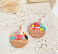 Confetti Resin Wood Circle Earrings