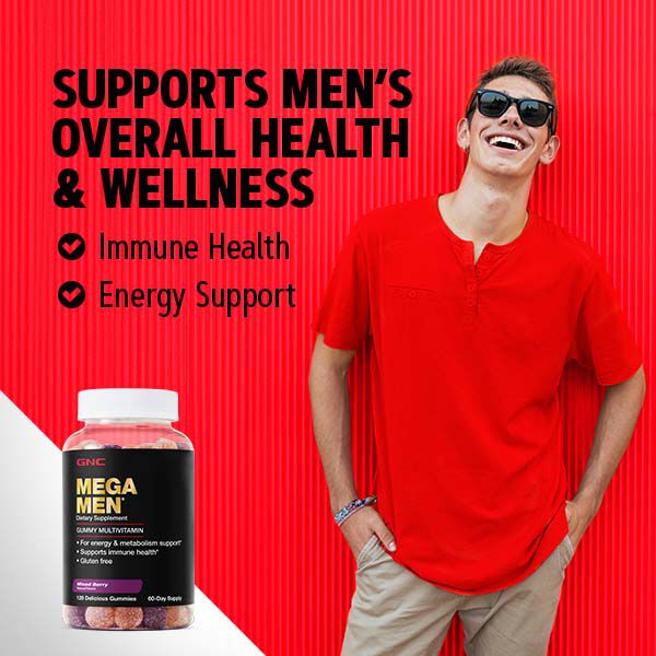 GNC Mega Men Gummy Multivitamin, Mixed Berry, 120 Gummies