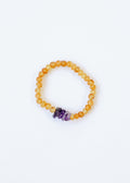 Raw Honey Baltic Amber + Raw Amethyst || Adult Bracelet