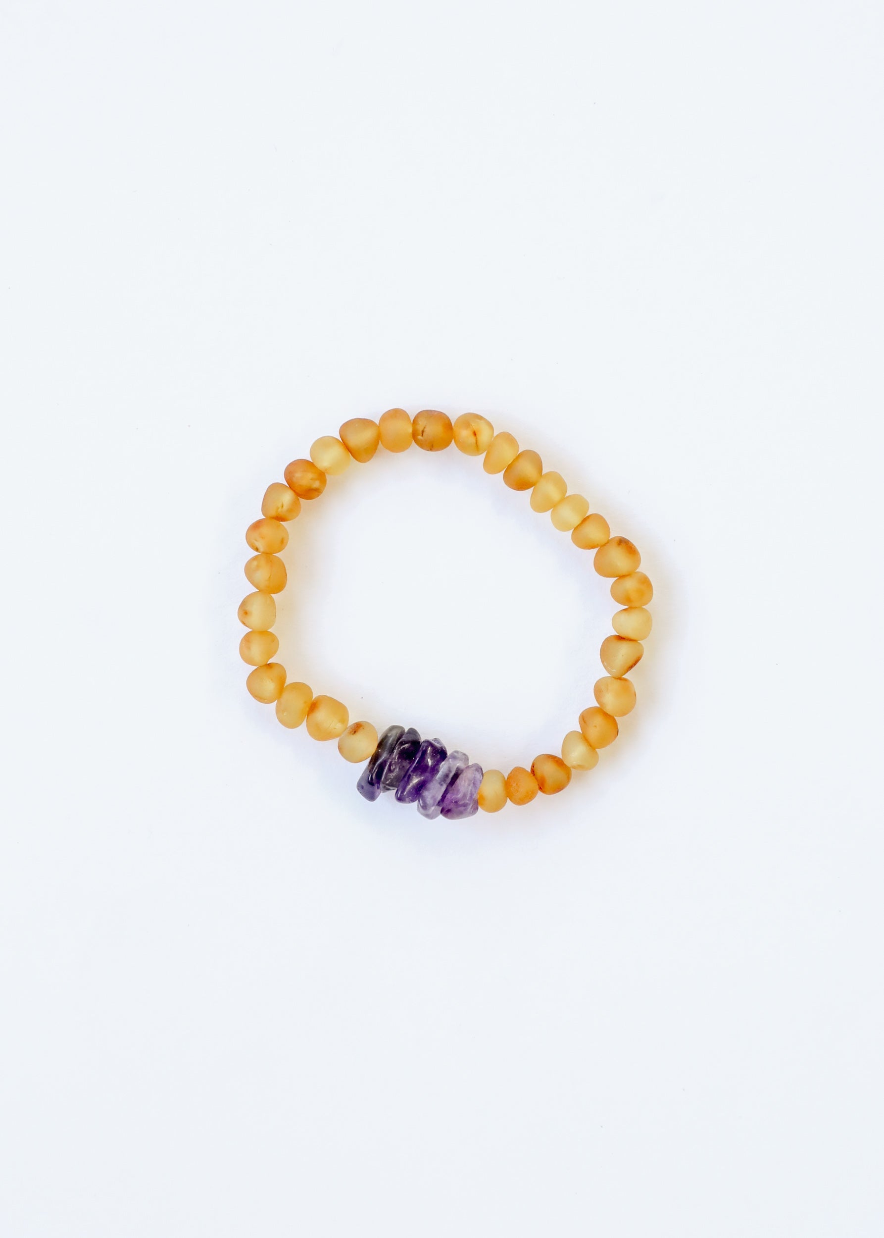 Raw Honey Baltic Amber + Raw Amethyst || Adult Bracelet