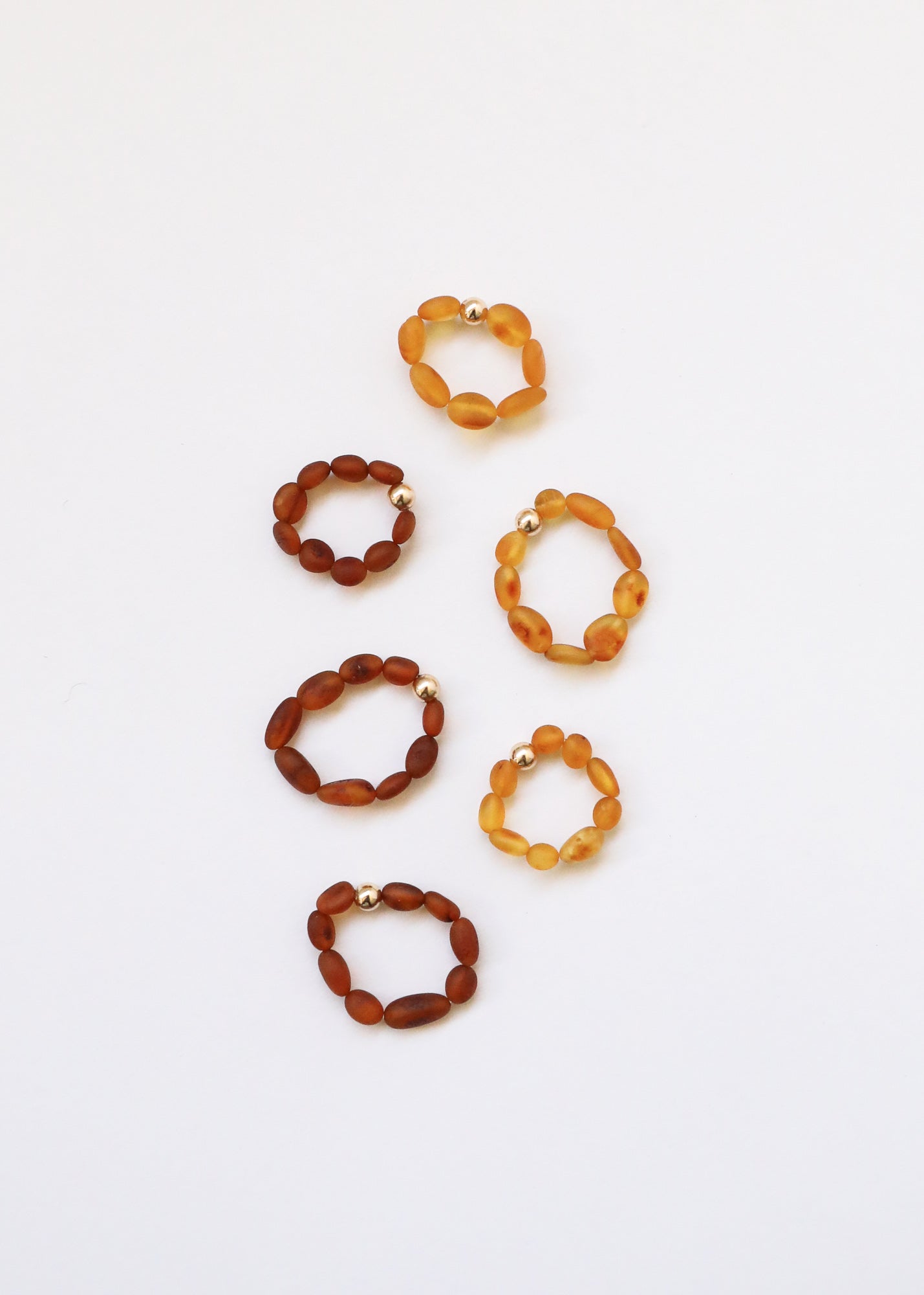 Raw Cognac Baltic Amber + 14K Gold Filled || Beaded Stretch Ring