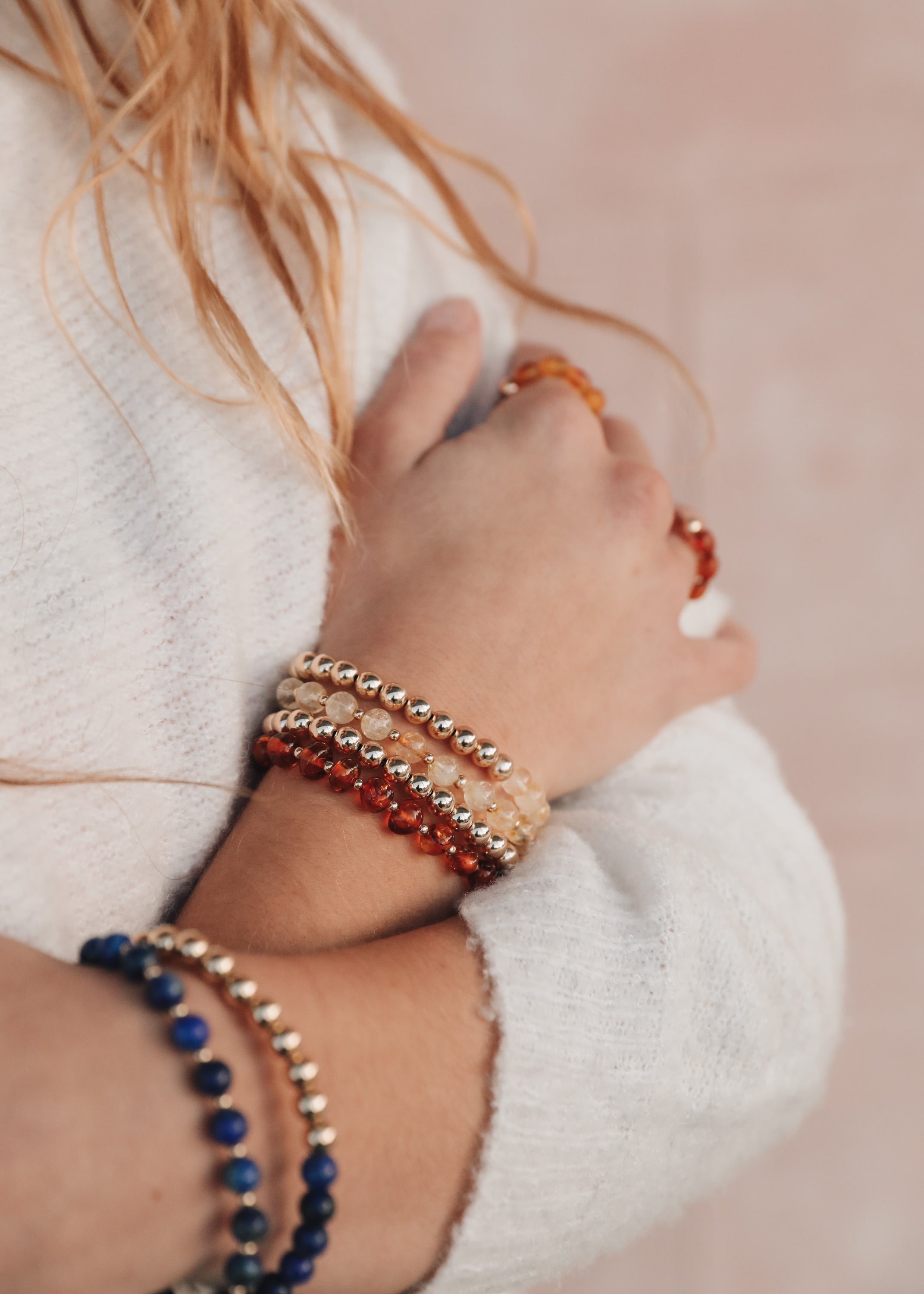 Lapis Lazuli : 14k Gold Filled Beaded Sun + Moon || Stretch Bracelets
