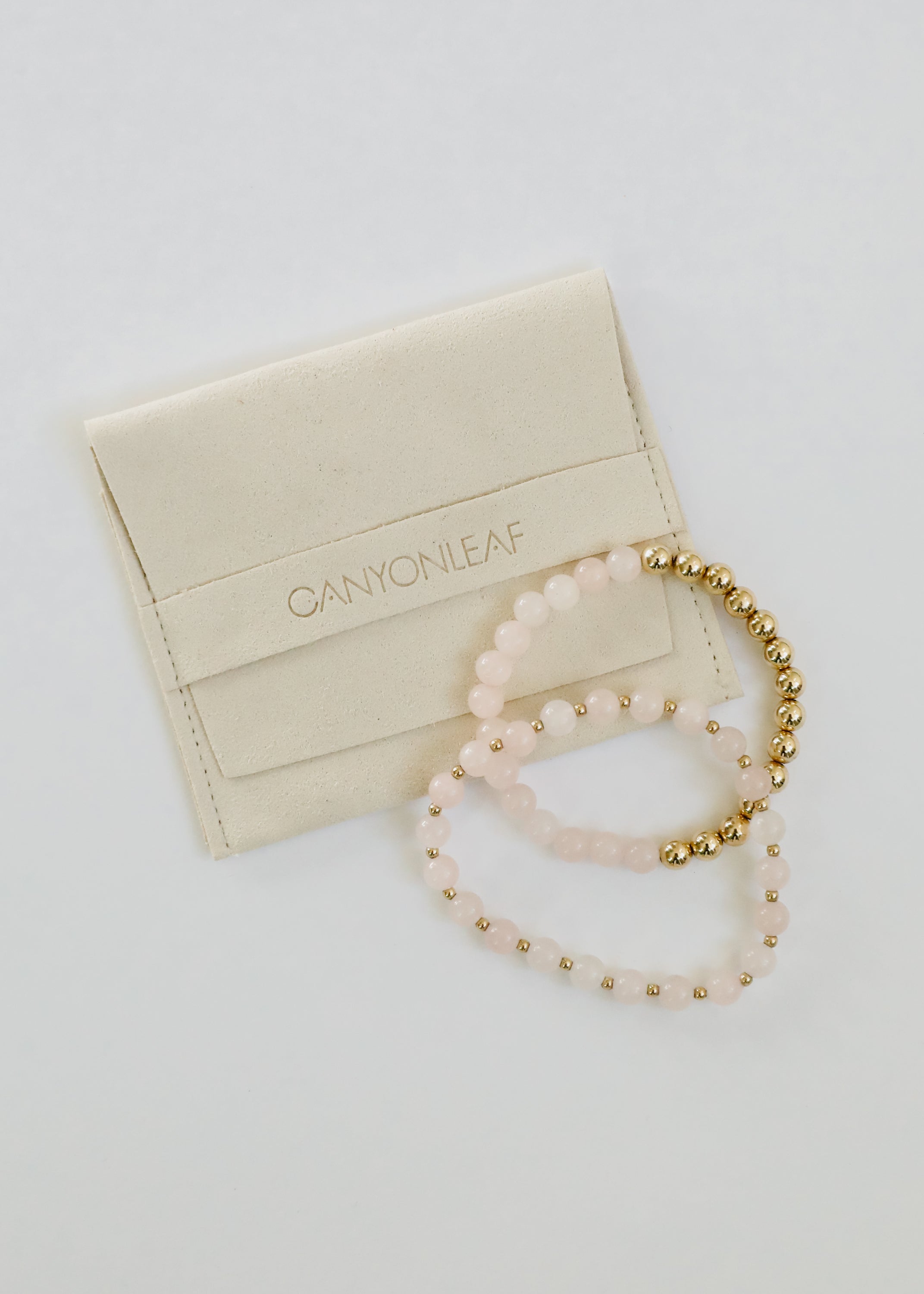 Rose Quartz : 14k Gold Filled Sun + Moon || Stretch Bracelets