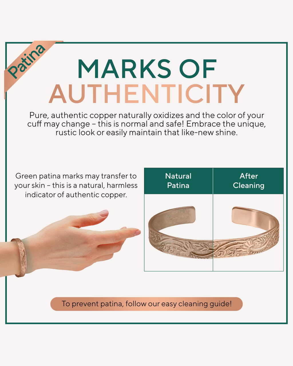 Pure Copper Cuff Bracelet for Women – Floral