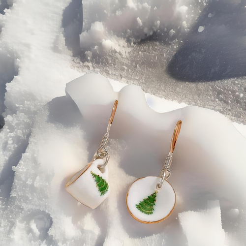 Adorable Christmas Tea Cup Earring Set