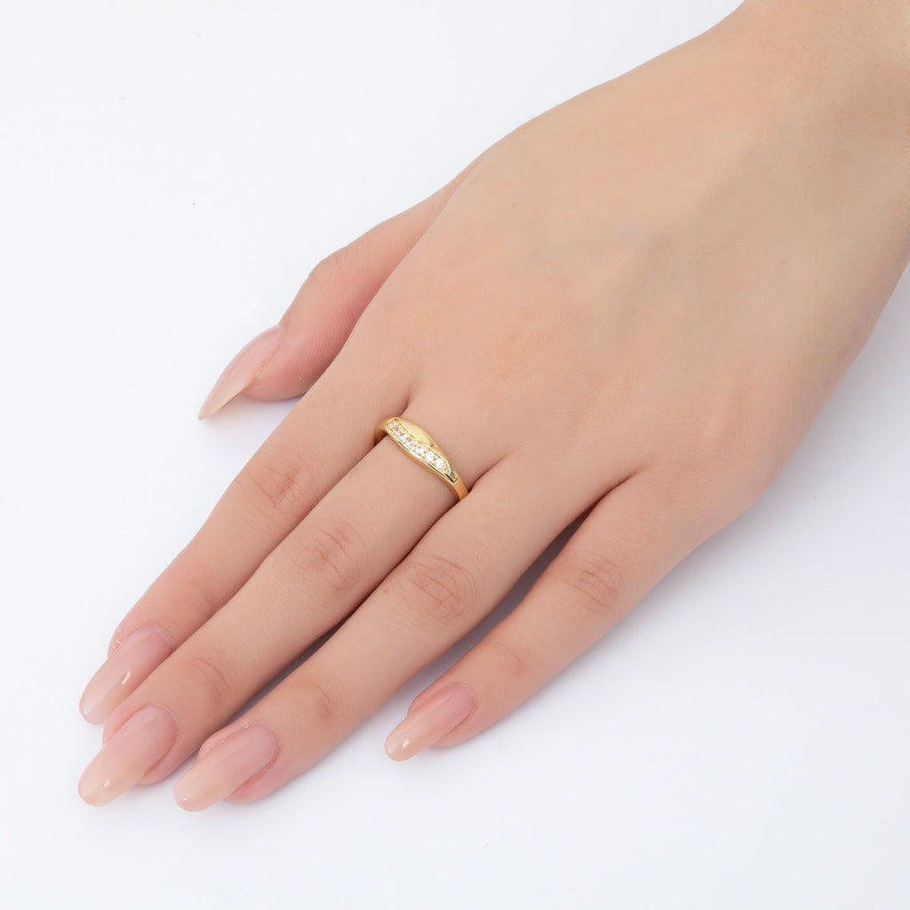 18K Gold Filled Clear Micro Paved CZ Adjustable Thin Band Ring | O2255