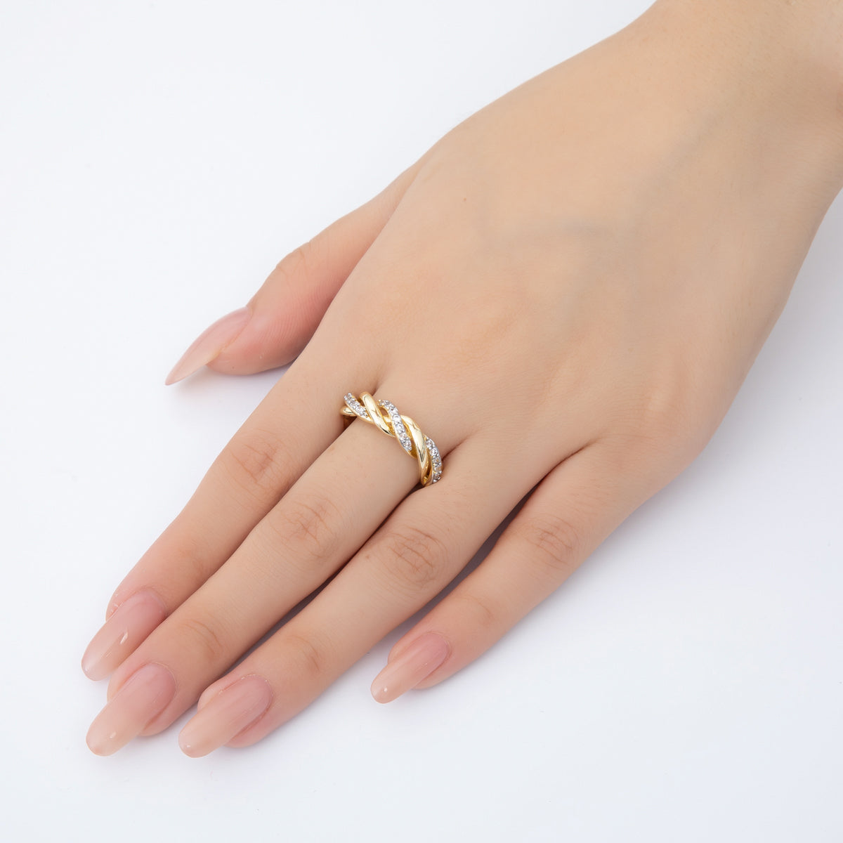 18K Gold Filled Micro Paved CZ Twisted Rope Adjustable Ring in Gold & Mixed Metal | O2006 O2114