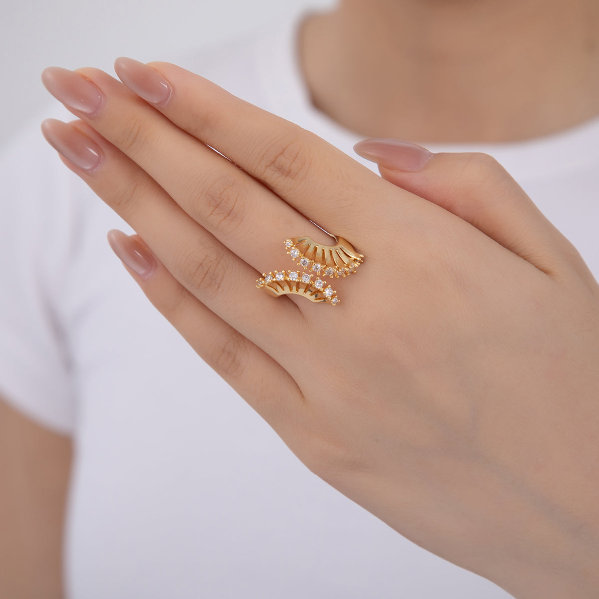 18K Gold Filled Micro Paved Multiple Fan Wrap Claw Ring | O2019