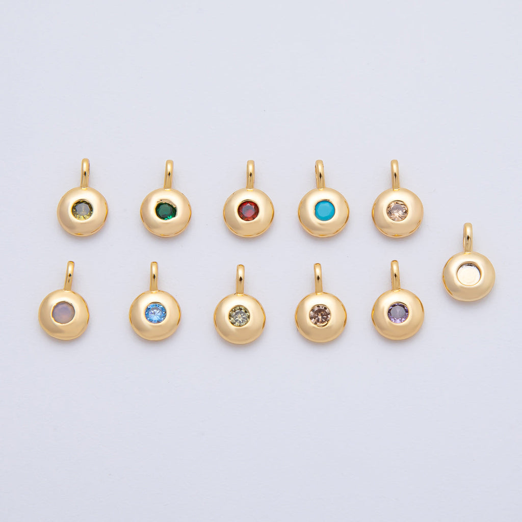 18K Gold Filled 8.5mm Birthstone CZ Bezel Round Mini Pendant | AF1153 - AF1158