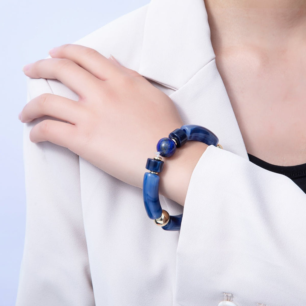 18K Gold Filled 6mm Blue Lapis Lazuli, Kyanite Gemstone Bead Stretch Bracelet | WA-3969 WA-3970