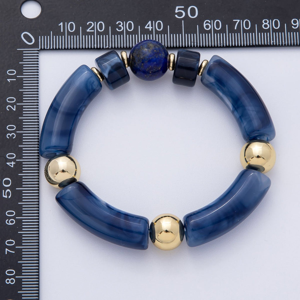 18K Gold Filled 6mm Blue Lapis Lazuli, Kyanite Gemstone Bead Stretch Bracelet | WA-3969 WA-3970