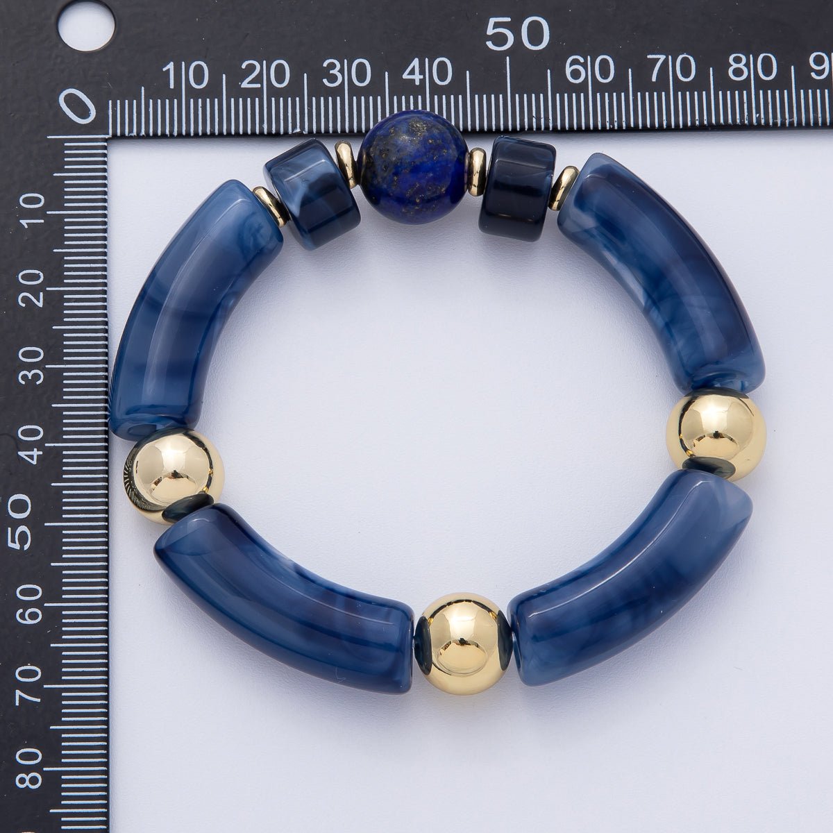 18K Gold Filled 6mm Blue Lapis Lazuli, Kyanite Gemstone Bead Stretch Bracelet | WA-3969 WA-3970