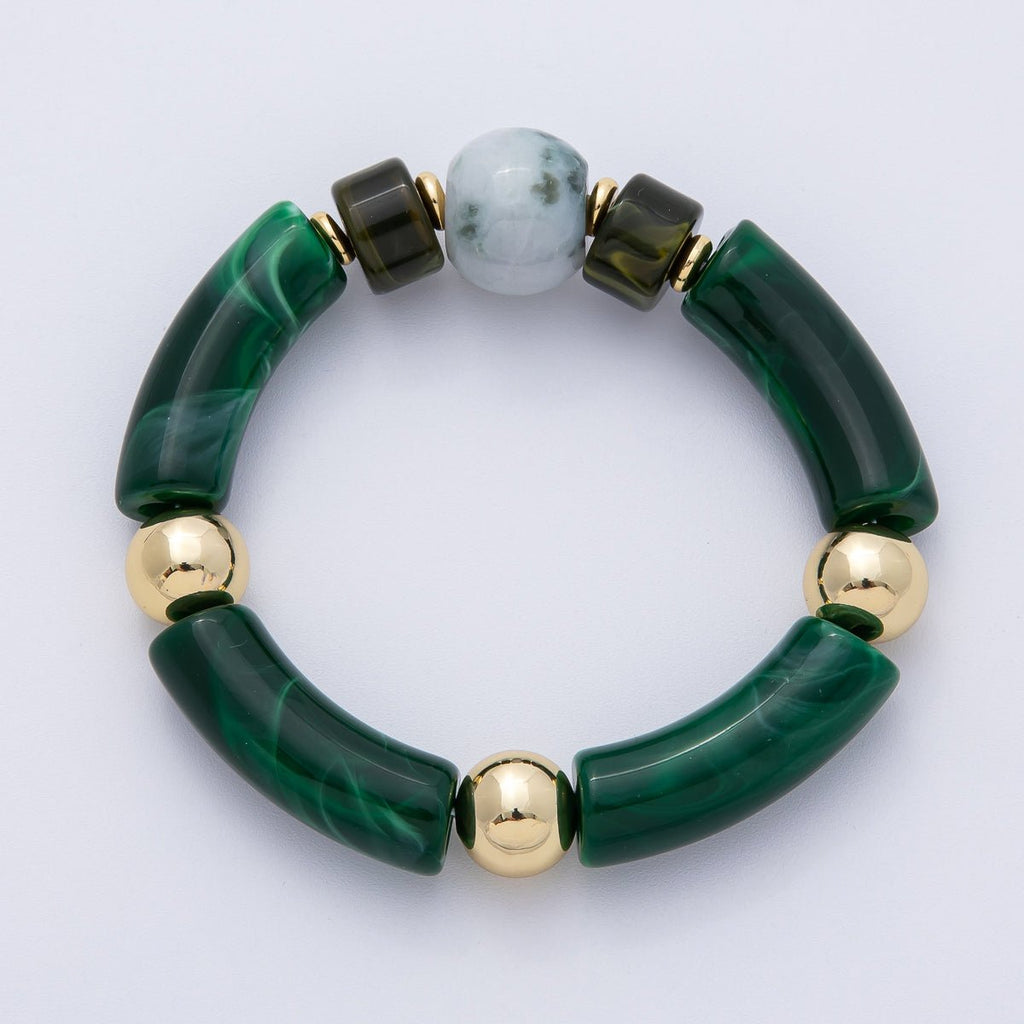 6mm Green Malachite, Peridot Gemstone Bead Stretch Bracelet | WA-03973