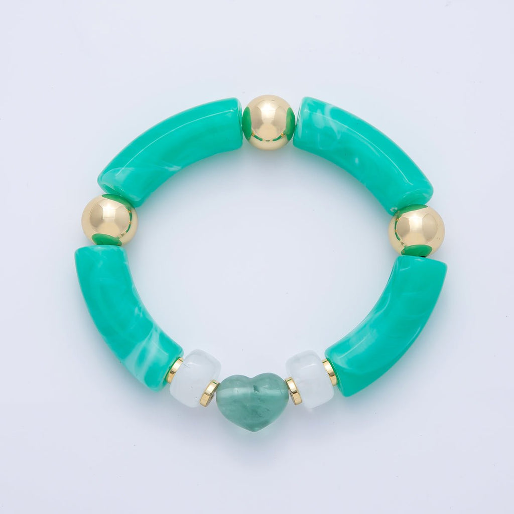 6mm Turquoise Gemstone Heart Bead Stretch Bracelet | WA-03974